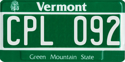 VT license plate CPL092