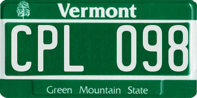 VT license plate CPL098