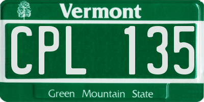 VT license plate CPL135