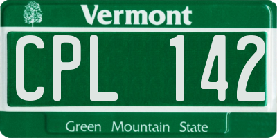 VT license plate CPL142