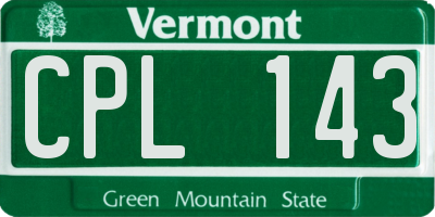 VT license plate CPL143