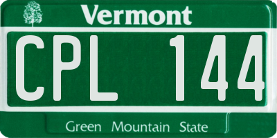 VT license plate CPL144