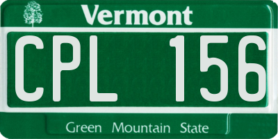 VT license plate CPL156