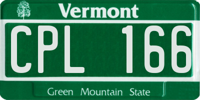 VT license plate CPL166