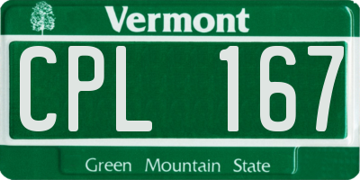VT license plate CPL167