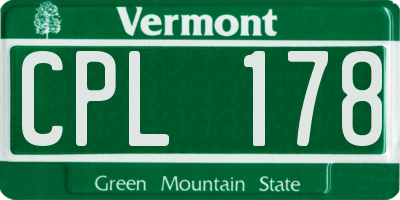 VT license plate CPL178