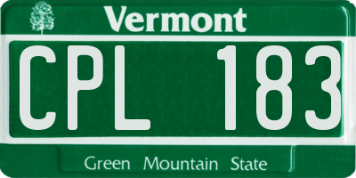 VT license plate CPL183