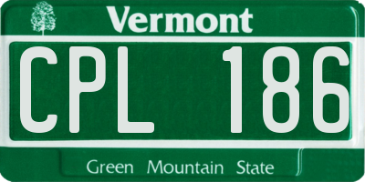 VT license plate CPL186