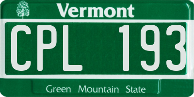 VT license plate CPL193