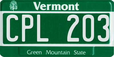 VT license plate CPL203