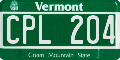 VT license plate CPL204