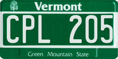 VT license plate CPL205