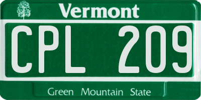 VT license plate CPL209