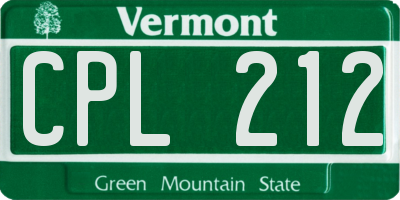 VT license plate CPL212