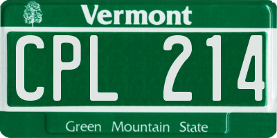 VT license plate CPL214