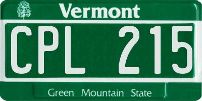 VT license plate CPL215