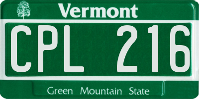 VT license plate CPL216