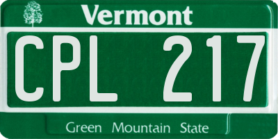 VT license plate CPL217