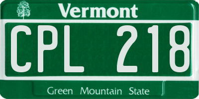 VT license plate CPL218
