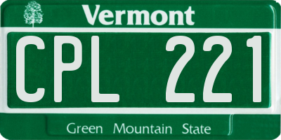 VT license plate CPL221