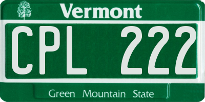 VT license plate CPL222
