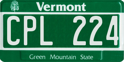 VT license plate CPL224