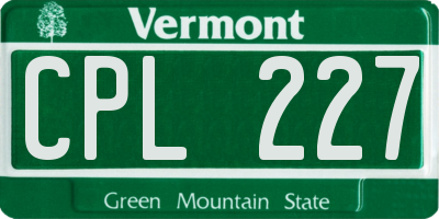 VT license plate CPL227