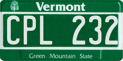 VT license plate CPL232