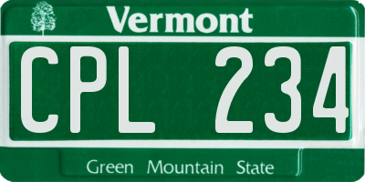 VT license plate CPL234