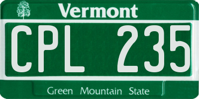 VT license plate CPL235
