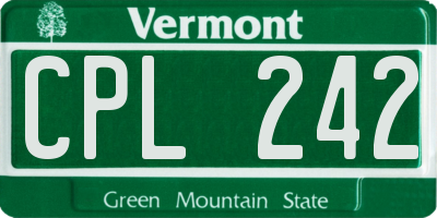 VT license plate CPL242