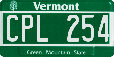 VT license plate CPL254