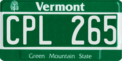 VT license plate CPL265