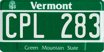 VT license plate CPL283