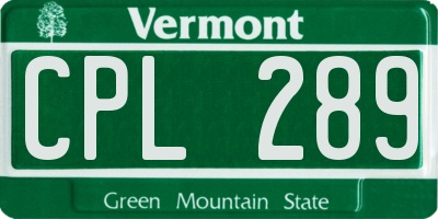 VT license plate CPL289