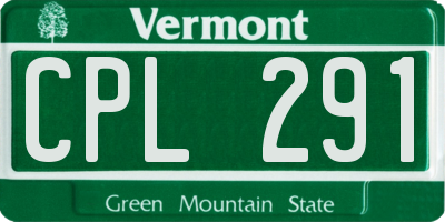 VT license plate CPL291