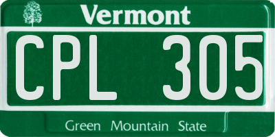 VT license plate CPL305