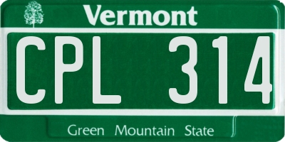 VT license plate CPL314