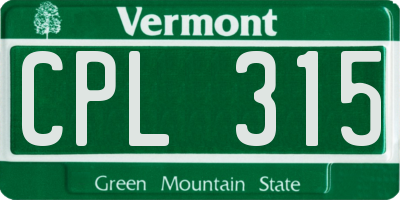 VT license plate CPL315