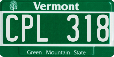 VT license plate CPL318