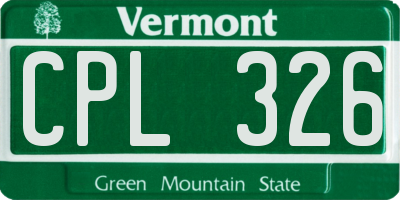 VT license plate CPL326