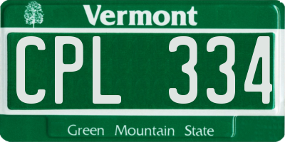 VT license plate CPL334