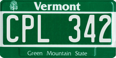 VT license plate CPL342