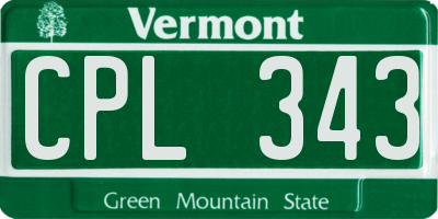 VT license plate CPL343