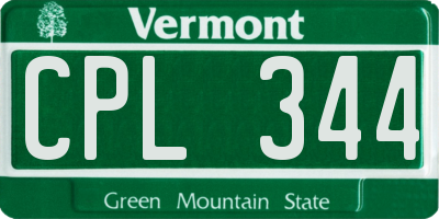 VT license plate CPL344