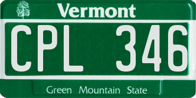 VT license plate CPL346
