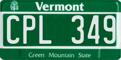 VT license plate CPL349