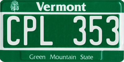 VT license plate CPL353