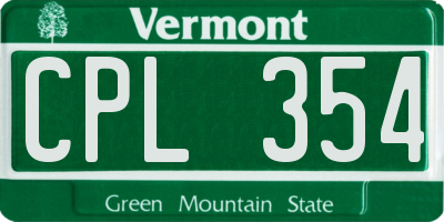 VT license plate CPL354