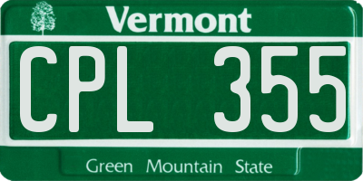 VT license plate CPL355